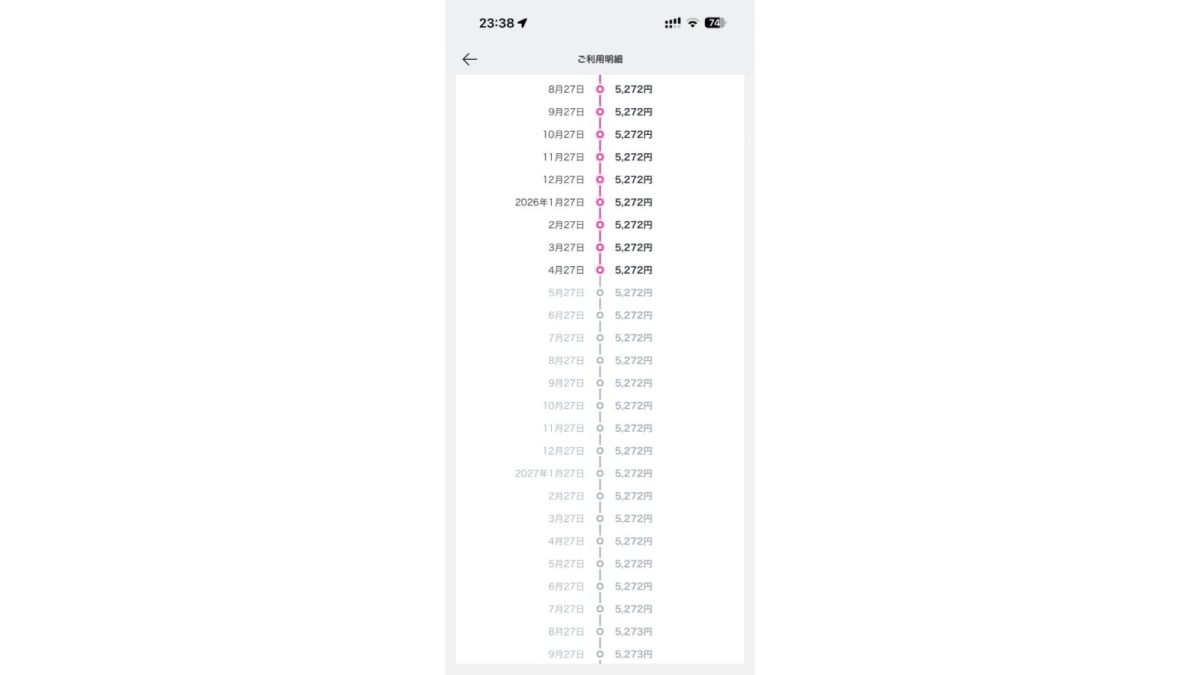 Paidyの分割払いのローン画面